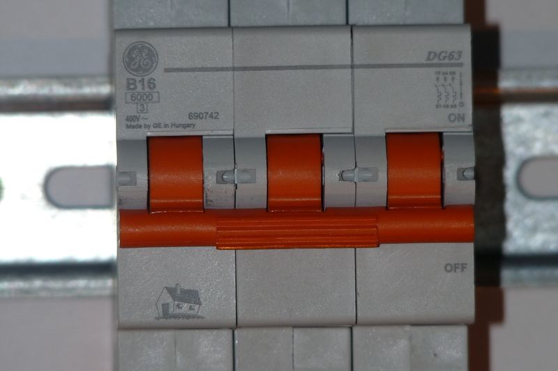Three-pole circuit breaker close-up
